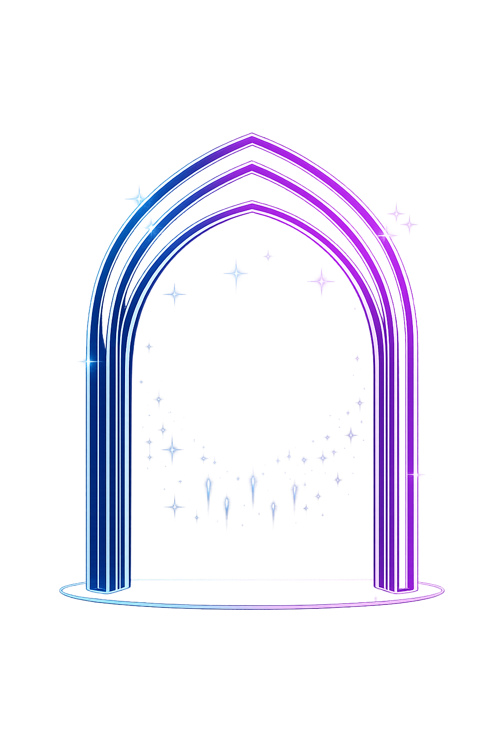 Glowing blue-to-purple gradient light arch on a dark background — Nplay hologram and light installation visual